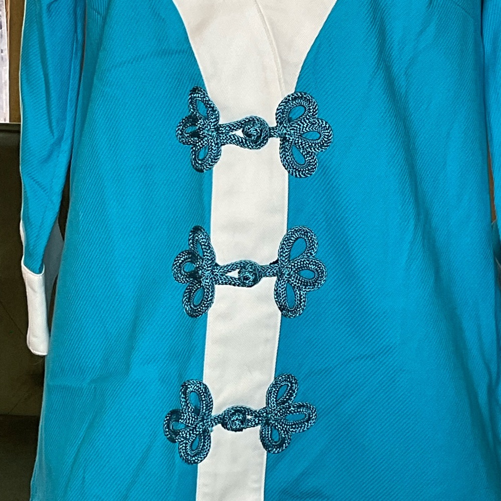 Buru Turquoise and White Mini Dress with Contrast Trim NWT - Picture 3 of 6